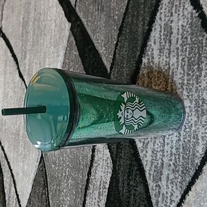STARBUCKS 2019 LIMITED EDITION GREEN GLITTER SPECKLED 24 OZ SIGNATURE LOGO TUMBL